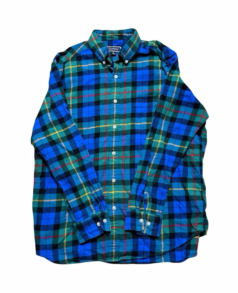 Club Room Men’s XL Flannel Shirt Plaid Blue Green Long Sleeve Button-Down